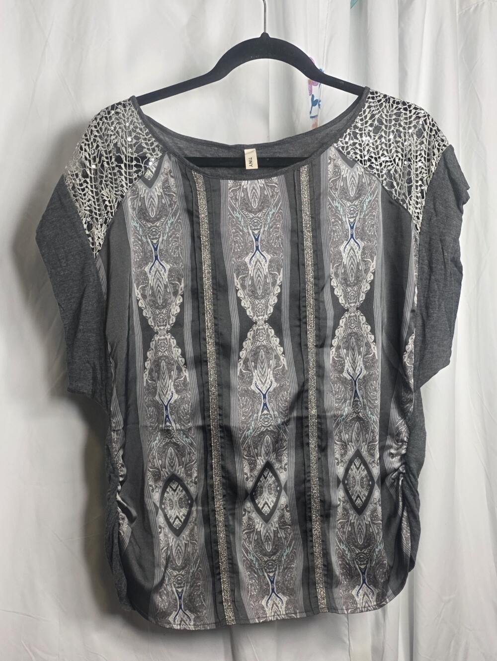 TINY by Anthropologie Metallic Shoulder - Embellished Art Deco Short Sleeve